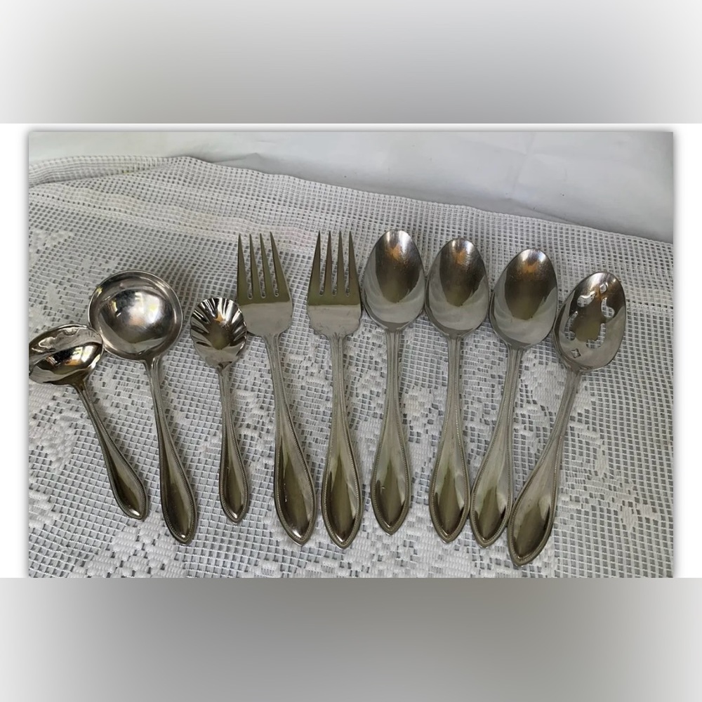 RSVP beaded 18/10 stainless steel Flatware set 9 serving pieces set pointed tip